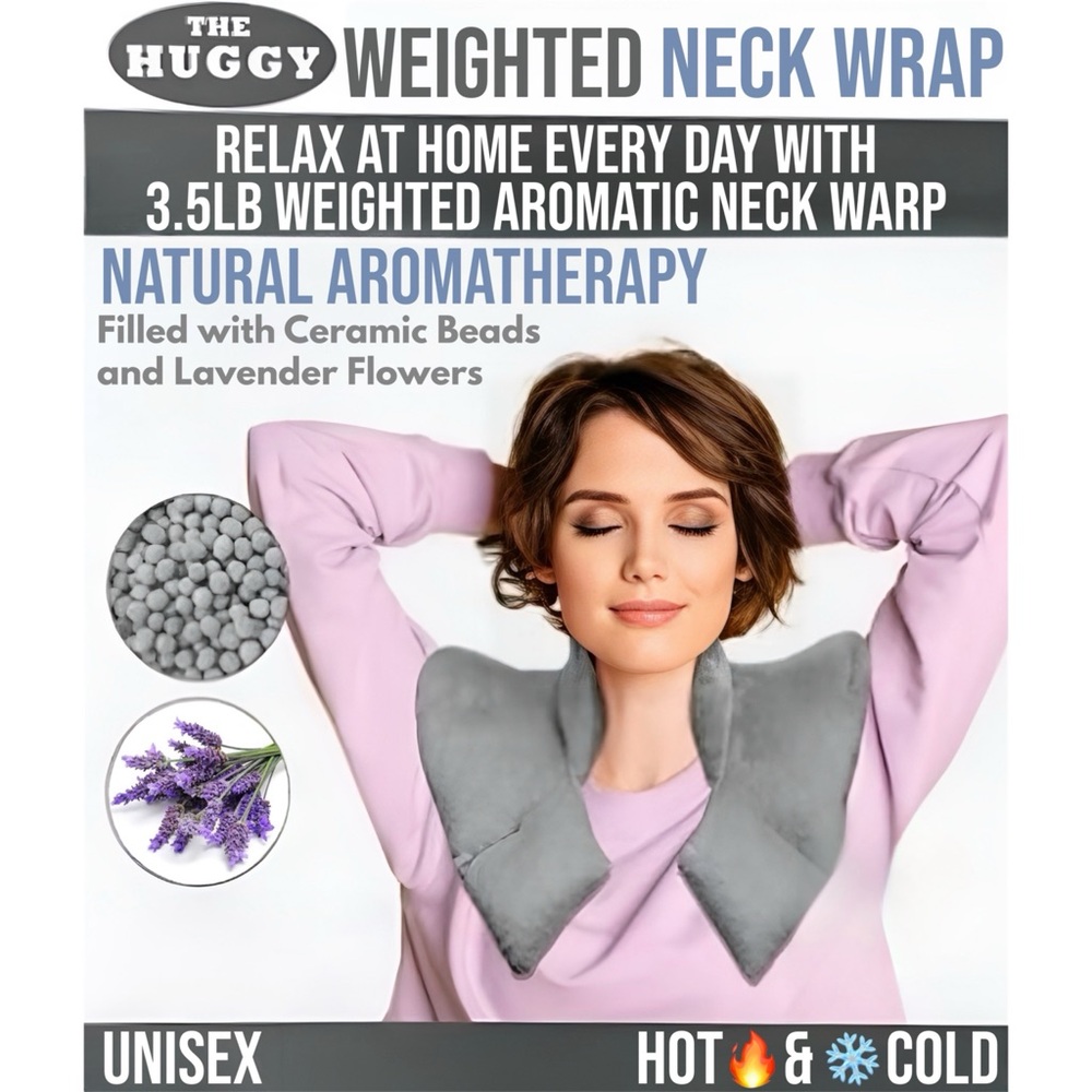 The Huggy Weighted Neck & Shoulder Wrap Filled w Ceramic Beads & Lavender Flower